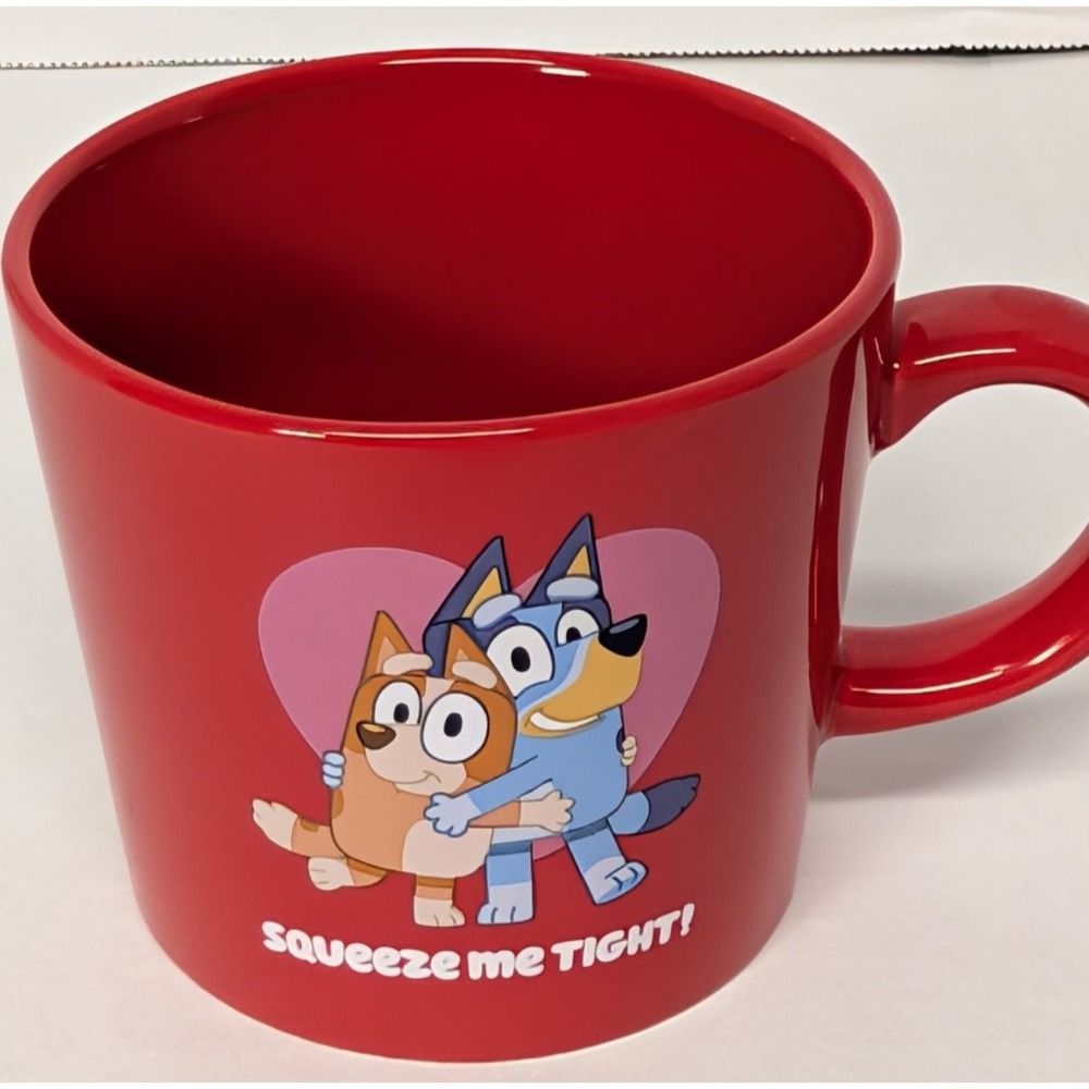 BLUEY & BINGO Coffee Mug  "SQUEEZE ME TIGHT" Red Hearts  12 oz